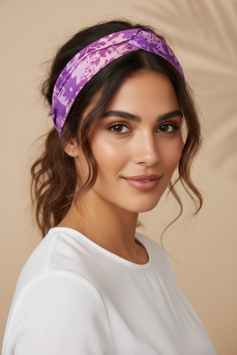 Portrait naturel bandeau violet